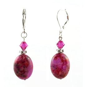 Earrings - Genuine Red Araneid Gemstone and Crystal. by 