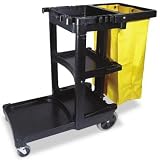 Rubbermaid MultiShelf Janitor Cart Black Plastic/Yellow Accents