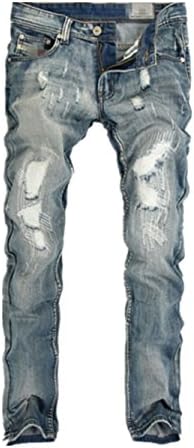 YAYAJIE Mens Straight Fit Broken Hole Jeans Ripped Denim Casual Joggers Pants