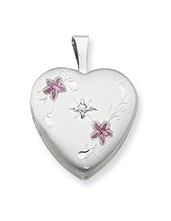 Sterling Silver 16mm Satin, Enameled, D/C Heart Locket". Metal Wt- 2.4g