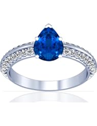 Platinum Pear Cut Blue Sapphire Ring With Sidestones