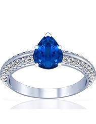 18K White Gold Pear Cut Blue Sapphire Ring With Sidestones