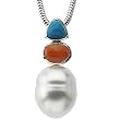 14K White Gold Paspaley South Sea Cultured Pearl, Turquoise and Pink Coral Pendant