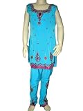 Girls Bollywood Party Wear Churidar Dodger Blue Embroidered with Dupatta
