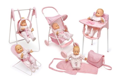 Five Piece Doll Play Set with Swing - Pink Gingham