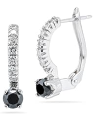 0.84 Ct Black & White Diamond Earrings in 14K White Gold