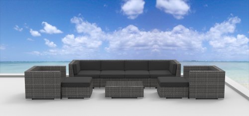 Urban Furnishing Fiji 9pc Modern Outdoor Backyard Wicker Rattan Patio Furniture Sofa Sectional Couch Set Charcoal Trolls Shopping