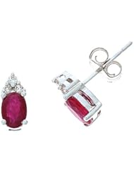 1.15CTW 14K White Gold Genuine Ruby and Diamond Stud Earrings