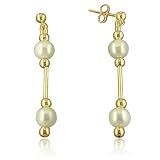 14K Yellow Gold Pearl Dangle Stud Earrings 5.5-6mm Pearls