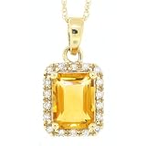 1.55ct Emerald Cut Citrine and Diamond Gemstone Pendant in 10Kt Yellow Gold w chain