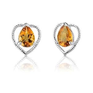Buy 1.25 Carats Pear Shape Citrine Earrings in Sterling Silver by Peora