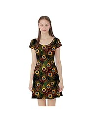 Short Sleeves Polyester/Spandex General Print Feathers Stretchy Skater Dress 