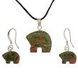 Unakite Zuni Bear Pendant and Earring Set - Pendant 17mm x 22mm, Earrings 10mm x 14mm - Adjustable Cord Necklace