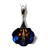 Titanium Collection Certified Genuine Honey Amber and Sterling Silver Flower Pendant on Italian Sterling Silver Rolo Chain, 18