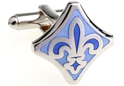 Blue Dark Light Blue Fleur di Lis Cufflinks Cuff Links