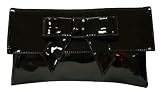 Bow - British-made soft clutch bag with front bow detail in patent black