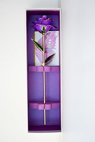 Deluxe Purple 24k Gold Dipped Long Stem Rose in Luxury Gift Box - Best Gift for Valentine's Day, Mother's Day, Thanksgiving Day, Christmas, Anniversary, Birthday Gift