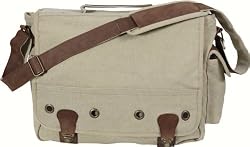 Khaki Leather & Canvas Trailblazer Military Laptop Shoulder Bag