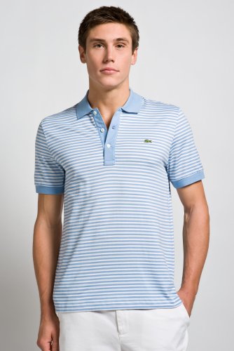Short Sleeve Pima Cotton Polo with Fine Stripe
