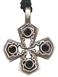 Black Crystal Christian Embattled Cross Pewter Necklace