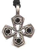 Third Party New : Black Crystal Christian Embattled Cross Pewter Necklace