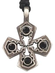 Black Crystal Christian Embattled Cross Pewter Necklace