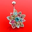 Genuine Swarovski Crystals Set Flower Belly Ring - 14G - 3/8" Bar Length - Sold Individually