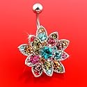 Genuine Swarovski Crystals Set Flower Belly Ring - 14G - 3/8" Bar Length - Sold Individually