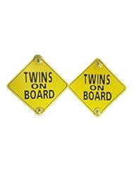 Baby Product: Twins on Board - 2 Pack - Large 6" x 6" Yellow Car Signs with 2 Attached Suction Cups. - Cool Big Deal