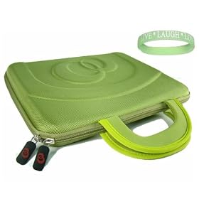 MSI VR220-004US 12.1-Inch Laptop Black Netbook Hardshell SLEEVE CASE Cover Pouch Carrying Bag --- GREEN + Live*Laugh*Love Wrist Band!!!