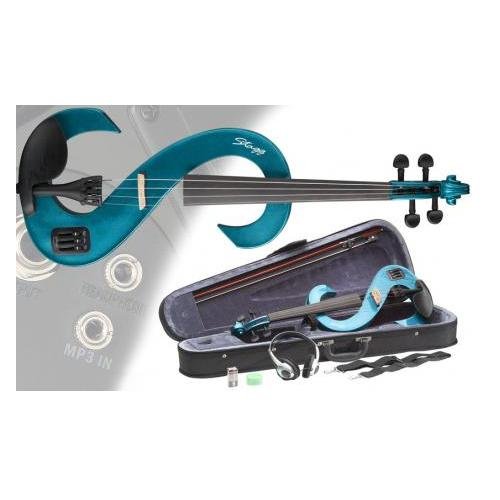 Stagg 4/4 Silent Electric Violin Set with Case and Accessories - Metallic Blue