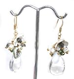 Beautiful Jack E Ohs NYC Flower Leaf & Crystal Drop Charm Dangle Earrings Gold Tone Comes Gift Boxed (F2)