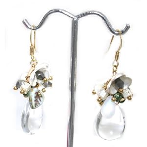 Beautiful Jack E Ohs NYC Flower Leaf and Crystal Drop Charm Dangle Earrings Gold Tone Comes Gift...