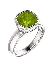18K White Gold 8.00x8.00mm Antique Cushion Cut Peridot and Diamond Ring -- LIFETIME WARRANTY