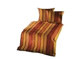 Produkt-Bild: Buscher 8021-252 Baumwoll Satin Bettw&auml;sche Bezug 135 x 200 cm Kissen, 80 x 80 cm in edlem Streifendessin terracotta