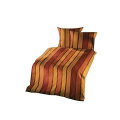 Buscher 8021-252 Baumwoll Satin Bettw�sche Bezug 135 x 200 cm Kissen, 80 x 80 cm in edlem Streifendessin terracotta