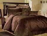 Valencia Satin Diamond Duvet Quilt Cover and Shams Set , King, Chocolate Brown