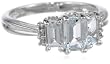 10k White Gold Aquamarine Emerald 3-Stone Ring with Diamond-Accent