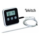 eKitch digital food probe thermometer & timer for food, wine, meat - great in oven cooking gadget for Roasting Perfection every time