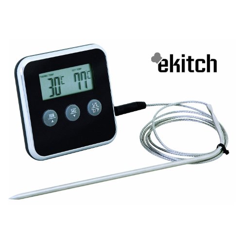 eKitch digital food probe thermometer & timer for food, wine, meat - great in oven cooking gadget for Roasting Perfection every time