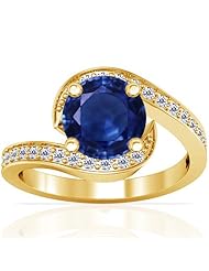 18K Yellow Gold Round Cut Blue Sapphire Ring With Sidestones (GIA Certificate)