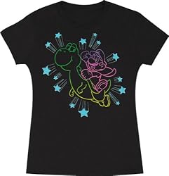 Nintendo Neon Mario and Yoshi Juniors Black Tee T-shirt