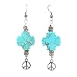 Turquoise Gemstone Cross and Peace Symbol Dangle Earrings in Sterling Silver, #7475