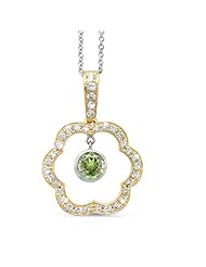 Open Carnation Floral Diamond Pendant With A Round Center Stone In 18K Yellow Gold With A 0.45 ct. Genuine Green Tourmaline Center Stone.