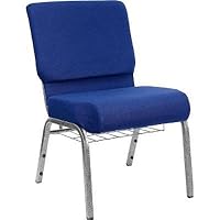 HERCULES 21 Extra Wide Navy Blue Church Chair with 4 Thick Seat - Silver Vein Frame - FD-CH0221-4-SV-NB24-GG