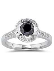 1.20 Ct Black & White Diamond Ring in 18K White Gold