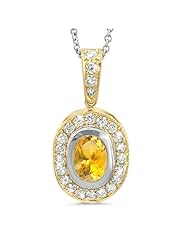Vintage Oval Shaped Diamond Pendant With An Oval Center Stone In 18K Yellow Gold With A 0.85 ct. Genuine Citrine Center Stone.