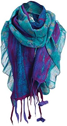 Women's Blue And Purple Sheer Silk And Felted Merino Wool Fashion Scarf