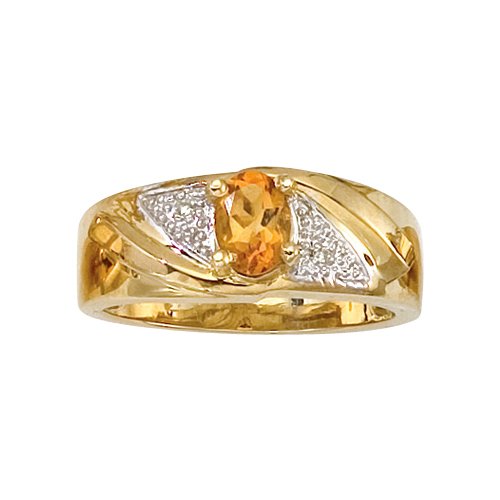 10K Yellow/White Gold 0.01 ct. Diamond and 7 x 5 MM Oval Shaped Citrine Men's Ring