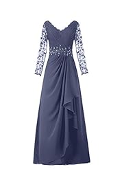 Lace Pleated Asymmetric Chiffon Mother-of-the-Bride Dress 